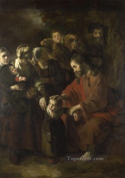  Children Oil Painting - Christ Blessing the Children Baroque Nicolaes Maes